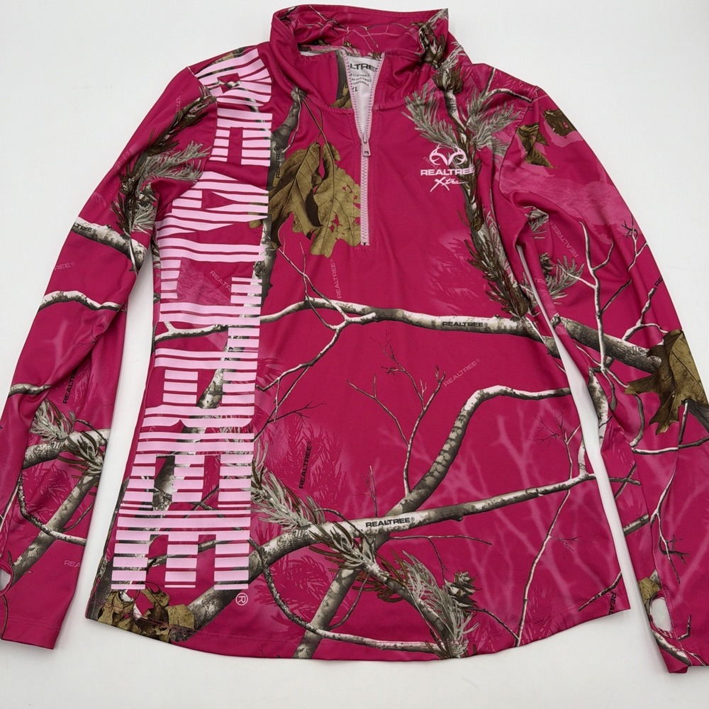 Realtree APC 1/4 Zip Shirt Womens Camo Pullover Size XL Pink Long Sleeve